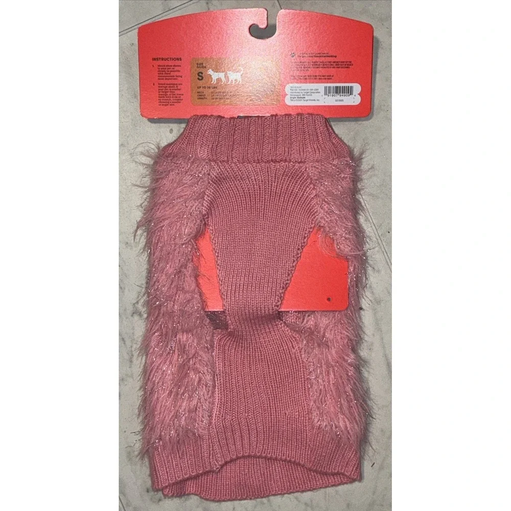 Boots & Barkley Thick Knit Pet Dog Cat Sweater Size S Pink Eyelash Holiday New